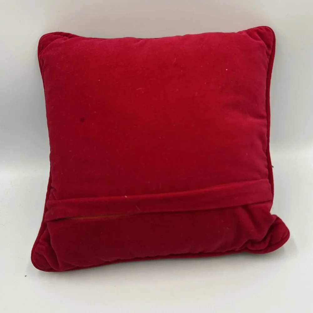 Lot Of 3 Vintage Needlepoint Santa Pillows Christmas Holiday‎ Festive Red Velvet